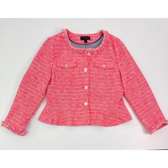 J.Crew Hot Pink Tweed Peplum Blazer Jacket Size 12 - Picture 1 of 8